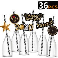 HomyPlaza 72PCS New Years Eve Party Supplies 2020 Gold Black Paper Straws Decor Cheers Striped Decorative for Party Supplies