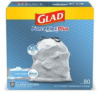 Glad ForceFlexPlus XL Grey Kitchen Drawstring Trash Bags, Febreze, 20 Gal, 80 Ct (Package May Vary)