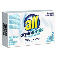 All 2979353 Free Clear Vend Pack Dryer Sheets, Fragrance Free, 2 Sheets/Box, 100 Box/Carton