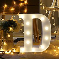 QIUUE 26 Letters LED Lights - Alphabet LED Letter Lights Light Up White Plastic Letters Standing Hanging A-N (D)