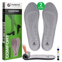 PureFit Shoe Insoles for Women, 2 Pairs Comfortable, Slim Soft Cushion Rebound PU Foam Shoe Inserts, Antibacterial Boot, Flat Sneaker Arch Support Insole, Relieve Foot Pain Fatigue (Grey, L)