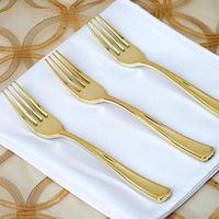 Tableclothsfactory 100pcs Metallic Gold Disposable Plastic Fork for Wedding Birthday Party Banquet Events Candy Buffets