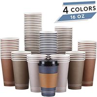 Disposable Coffee Cups with Lids - 4 Colors | 16 oz To Go Paper Cups with Sleeves and Lids - 80 PK | Insulated Hot Beverages Cups | Compostable Recyclable Cold Drink Cup for Party, Birthday, On The Go