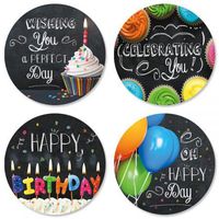 Bright on Black Birthday Envelope Seals - Set of 24 (4 Designs) Sticker Seals on 8-1/2" x 11" Sheet