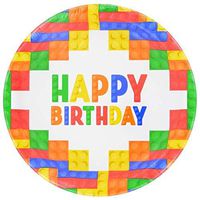 DS001 3pk Birthday Party Building Blocks Paper Party Plates, 9 in, 18-ct. Packs