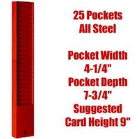 Endure Model 168 Metal Time Card Holder Rack, 25 Slots for 9" Tall Cards- RED