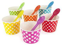 Rainbow Paper Polka Dot Ice Cream Cups 12 oz (Qty 60) & Matching Plastic Spoons (Qty 60) Set (by BrightandBold)