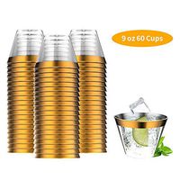 BGLROSOO 9 Oz 60pcs Clear Plastic Cups With Gold Rim, Hard Wedding Party Toasting Cups, Suitable For All kinds Of Drinks And It Can Be Reused