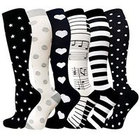 Compression Socks Women & Men 20-30 mmHg (1/3/6 Pairs), Best Athletic & Medical Running Flight Travel Pregnant (04-Black/black/black/white/black/white（6 Pairs）, Small/Medium)