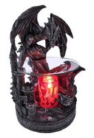 Electric Dragon Oil Warmer - Polyresin Dual Dragons & Castle - Candle Burner - Illuminating Lights - Satisfaction Guarnateed
