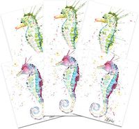 Seahorse Blank Note Cards: 6 Blank Artistic All Occasion Watercolor Seascape Cards, with Envelopes - Dee's Coral Reef