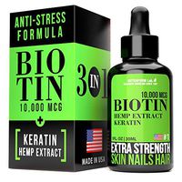 3-in-1 Maximum Potency Biotin 10000 mcg, Hemp & Keratin - Stronger & Healthier Hair, Skin, Nails & Calming Effect | Organic Revolutionary Supplement | Made in USA | Visible Effect