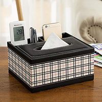 T-ZJHC Multi-Function Tissue Box Living Room Coffee Table Paper Remote Control Storage Box, Square 2 - British Plaid