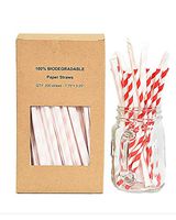 200-Pack Premium Biodegradable Paper Straws - Eco-Friendly Drinking Straws - Bulk Paper Straws for Juices, Smoothies and Party Decorations - 7.75" Long .25" Wide (Striped Red)