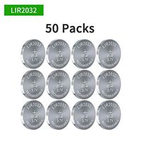 3.7V 45mAh LIR2032 Rechargeable Cell Li-ion Button Battery UL Certified for Bluetooth Earphone Light Game Controllers (50packs)
