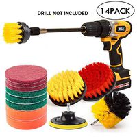 JOQINEER 14Piece Drill Brush Attachments Set, Green Scrub Pads & Sponge, Power Scrubber Brush with Extend Long Attachment All Purpose Clean for Grout, Tiles, Sinks, Bathtub, Bathroom, Kitchen & Auto