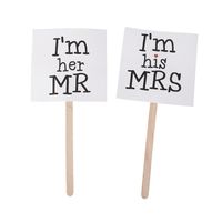 Pixnor Wedding Party Photo Booth Props on Sticks with Mr and Mrs (White)
