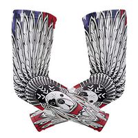 Anyangquji French Bulldog Tribal Feathers American Flag Arm Sleeve Protectiv for Man Elbow Brace for Arthritis (1 Pair)