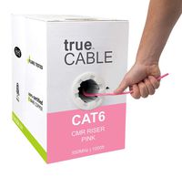 Cat6 Riser (CMR), 1000ft, Pink, 23AWG 4 Pair Solid Bare Copper, 550MHz, ETL Listed, Unshielded Twisted Pair (UTP), Bulk Ethernet Cable, trueCABLE
