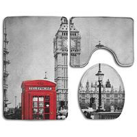 Telephone Booth The Big Ben Flannel 3D Printing Toilet Bathroom Toilet Pad Toilet Set Three-Piece Floor Mat Carpet Absorbent Non-Slip