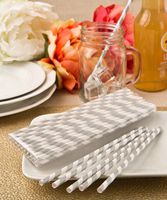 FASHIONCRAFT 'Perfect Plain' Collection Matte Silver and White Stripe Design Paper Straws