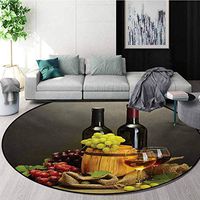 RUGSMAT Winery Modern Washable Round Bath Mat,Barrel Bottles and Glasses of Wine and Ripe Grapes On Wooden Table Picture Print Non-Slip Bathroom Soft Floor Mat Home Decor,Diameter-39 Inch