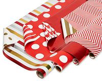 American Greetings Reversible Wrapping Paper, Red and Gold (4 Pack, 120 sq. ft.)