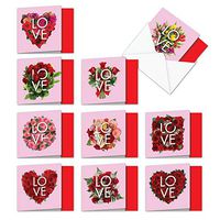 The Best Card Company - 10 Blank Heart Note Cards Boxed (4 x 5.12 Inch) - All Occasion Heartfelt Love Assortment - Blooming Love MQ5662OCB-B1x10