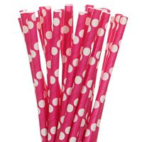 Dark Pink with Large White Polka Dot Paper Straws (75)