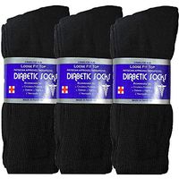 USBingoshop 3 Pairs Mens Physicians Approved Crew Ankle Diabetic Socks Cotton (V-3-PK-DCrew-Black)