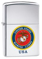 Zippo USMC USA High Polish Chrome Pocket Lighter