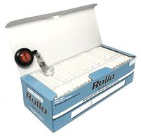 Rollo Blue - King Size (84mm) White Cigarette Tubes (200 Tubes per Box) 3 Boxes with Rolling Paper Depot Lighter Lasso
