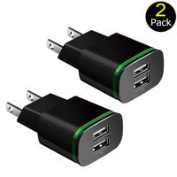 USB Wall Charger, 2-Pack Dual Port USB Charger Adapter with LED Indicator 2.1A Universal Power Adapter for iPhone 11/11 Pro/Xs Max/8/7/6, iPad, Samsung, Huawei and More Smart Phone (Black x 2)