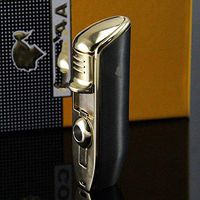 Black Chrom Torch Jet Flame Cigar Cigarette Lighter w/ Punch~ Butane