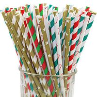 150 Christmas Holiday Paper Straw Combo, 6 Designs - 100% Biodegradable - 7.75 Inches - Holiday Party Supply - 150 Straws, 6 Patterns Individually Packed