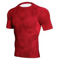 Alixyz Men's Compression Baselayer Athletic Workout T Shirts Running Yoga Blouse (S, Red)