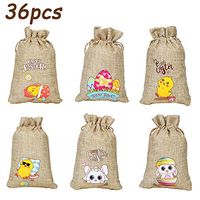 FINGOOO 36 Pieces Easter Burlap Bags with Drawstrings,Jute Burlap Gift Bags Linen Bags for Easter Day Party Favors