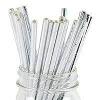 Paper Straws Shiny Silver Foil - Eco Friendly Wedding Straws - Dozens of Designs & Perfect For Any Party! Frozen Dessert Supplies - 25 Count