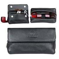 FIREDOG Leather Smoking Pipe Bag Pouch Case for 2 Pipes (Black)