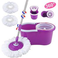 Magic 360°Floor Mop Bucket Rotating Head Easy Spinning + 2 Head Microfiber Clean