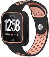 Sport Bands Compatible with Fitbit Versa/Versa 2 / Versa Lite, Soft Silicone Waterproof Breathable Sport Watch Strap Replacement Wristband Accessories Large Small for Women Men (Small, Black/Pink)