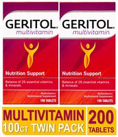 Geritol Multi-Vitamin Nutritional Support Tablets, Balance of 26 Essential Vitamins and Minerals, 100-Count Bottles (Pack of 2)