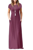 AUSELILY Women Short Sleeve Loose Plain Casual Long Maxi Dresses with Pockets (XL, Mauve)