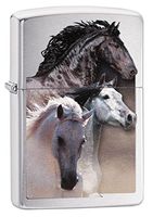 Zippo Lighter: Three Horses - Brushed Chrome 79236