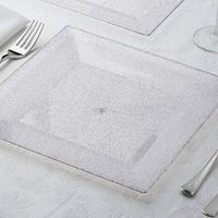BalsaCircle 12 pcs 10-Inch Silver Glittered Clear Plastic Square Plates - Disposable Wedding Party Catering Tableware