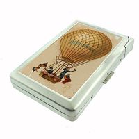 Perfection In Style Metal Cigarette Case with Built in Lighter Vintage Hot Air Ballon Design 001