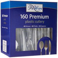 Plexware Cutlery Set 160 Total, 40 Knives, 80 Forks, 40 Spoons, Looks Like Real Plastic Silverware