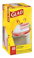 Glad Kitchen Trash Bag 13 Gal. 0.90mil Plastic White 45 Bags / Box, Pack of 6