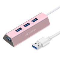 Acasis HS0063 Aluminum 4-Port USB 3.0 Hub 5Gbps Splitter Super Speed with Mini USB Power Interface PC Laptop Spare Parts (0.3M, Pink)
