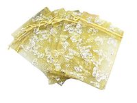 5 x 7 Inch 100 Butterfly Organza Jewelry Gift Pouch Candy Pouch Drawstring Wedding Favor Bags (Gold, 5x7inch)
